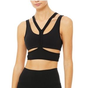 ALO YOGA Black Trackie sports Bra Top Size Small Layered Cage Style